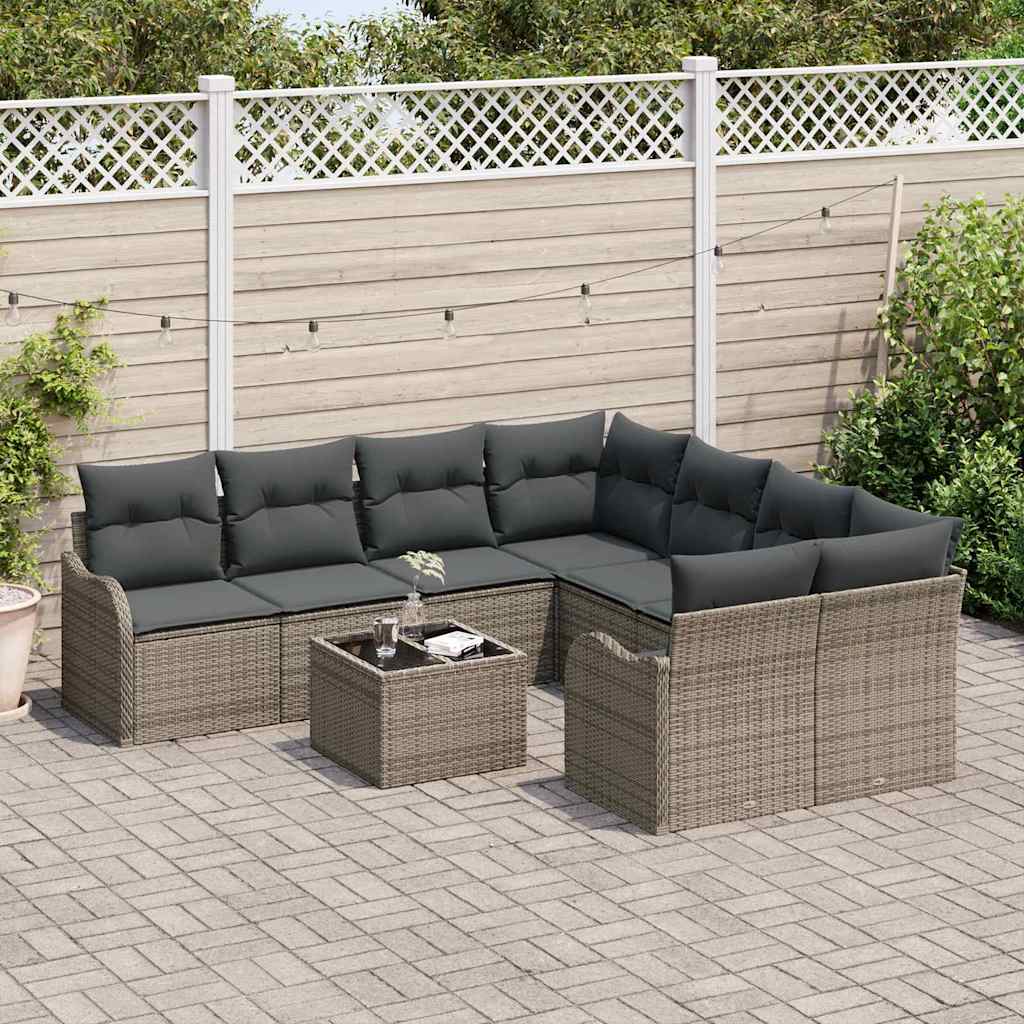 Set Divano da Giardino 9 pcs Grigio 55 x 55 x 37 cm Poly Rattan