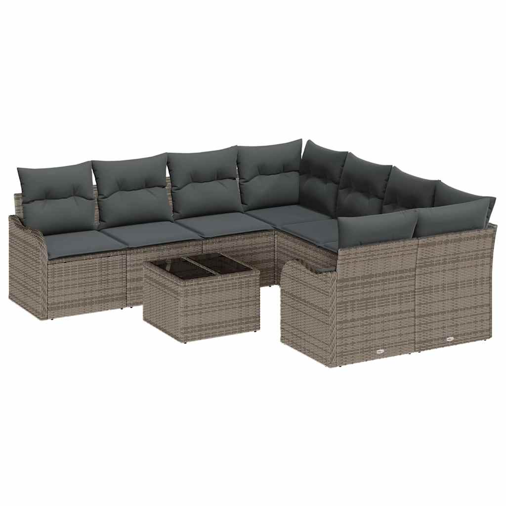 Set Divano da Giardino 9 pcs Grigio 55 x 55 x 37 cm Poly Rattan
