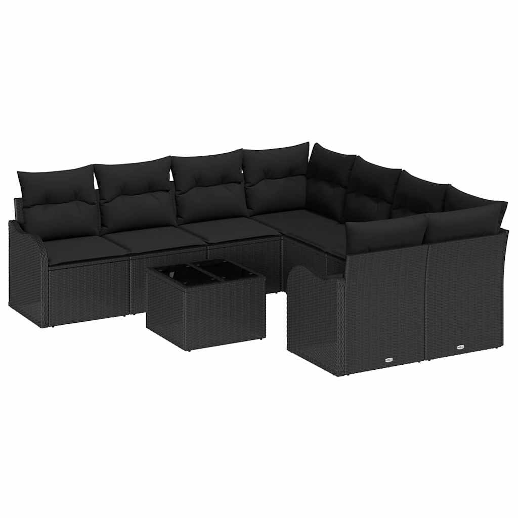 Set Divano da Giardino 9 pcs Nero 55 x 55 x 37 cm Poly Rattan