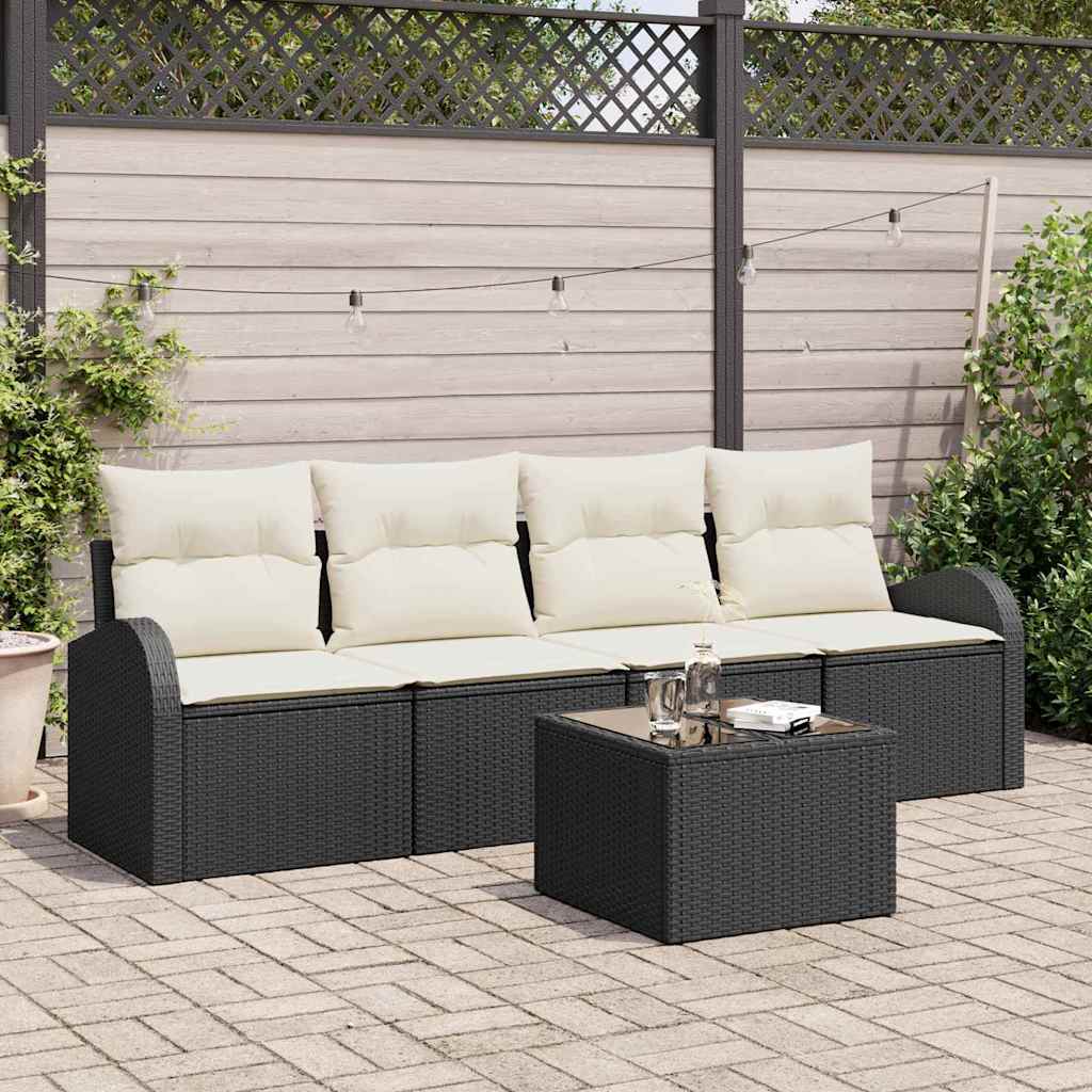 Set Divano da Giardino 5 pcs Nero 55 x 55 x 37 cm Poly Rattan