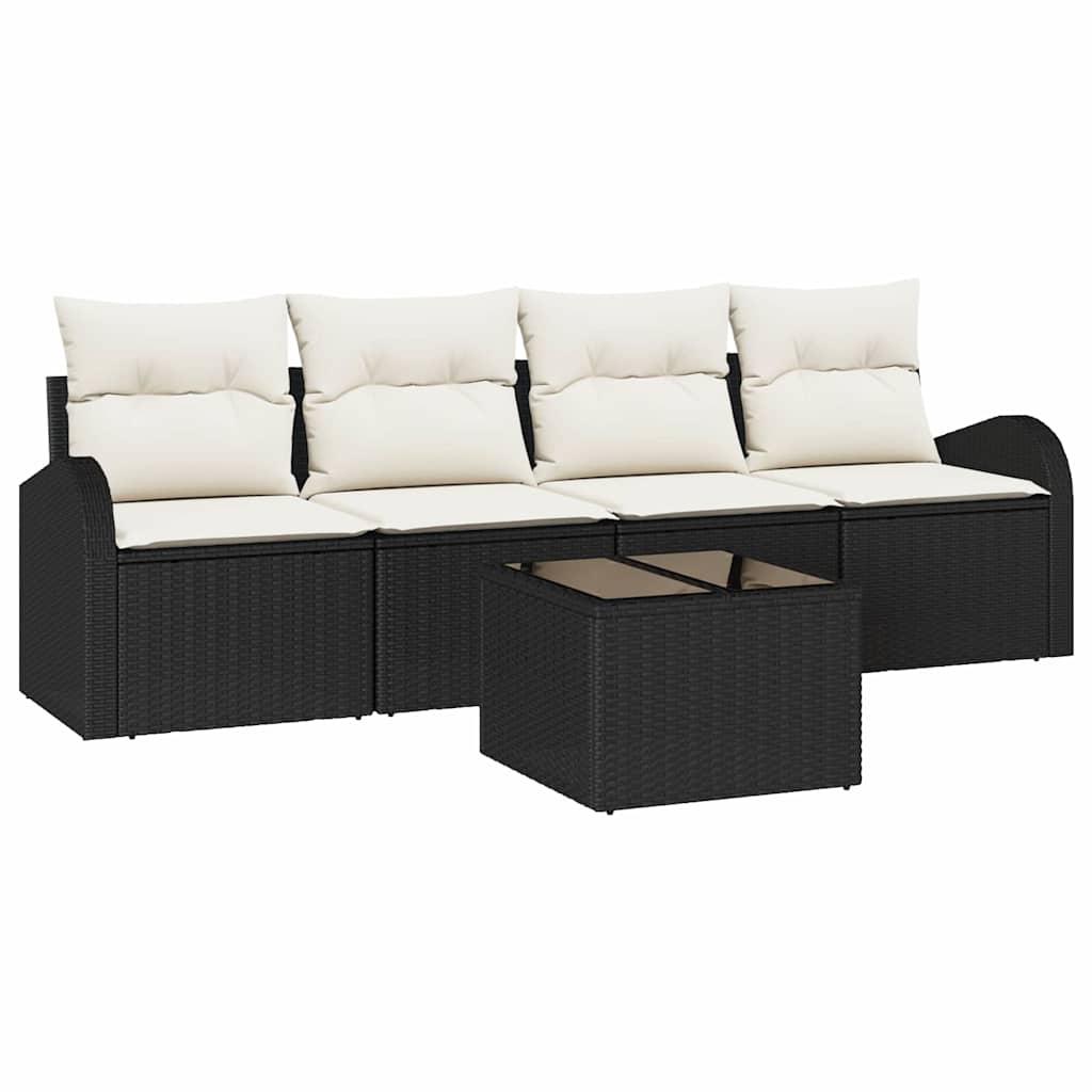 Set Divano da Giardino 5 pcs Nero 55 x 55 x 37 cm Poly Rattan