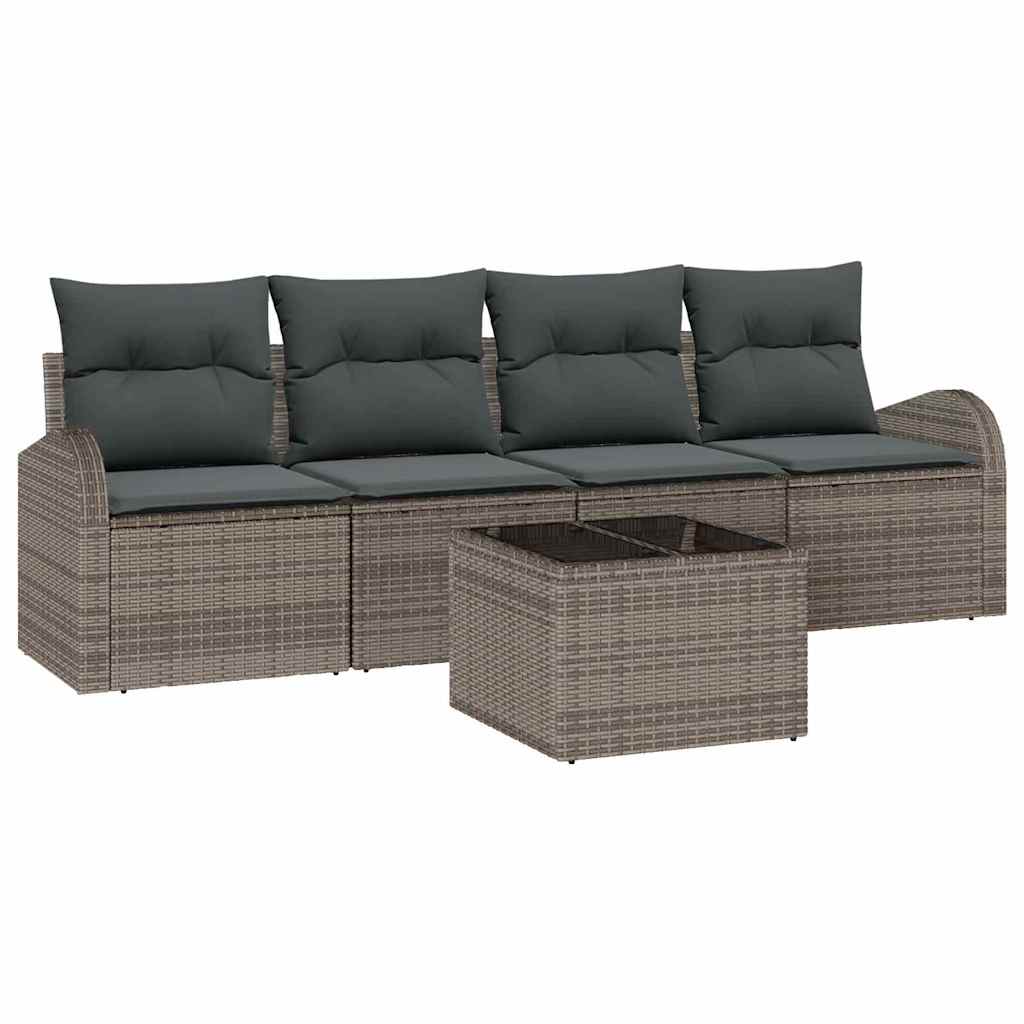Set Divano da Giardino 5 pcs Grigio 55 x 55 x 37 cm Poly Rattan
