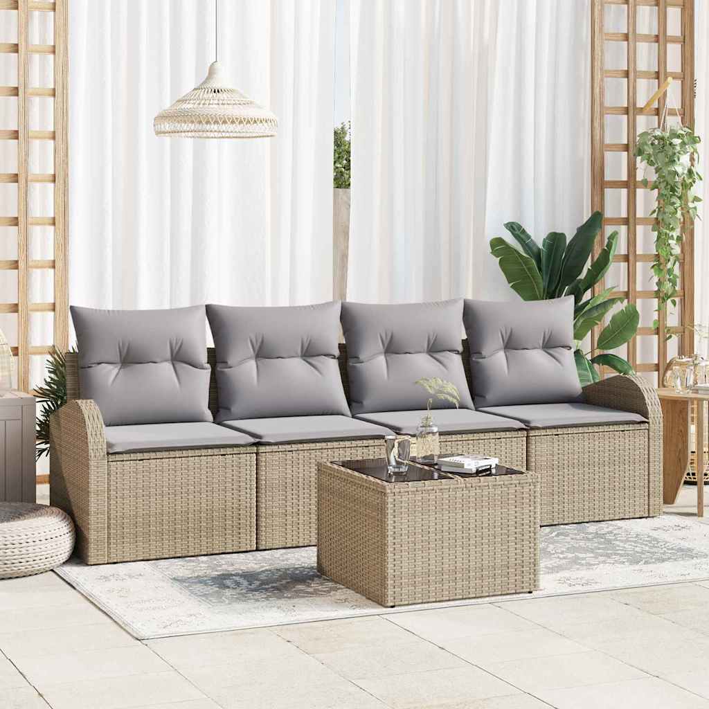 Set Divano da Giardino 5 pcs Beige 55 x 55 x 37 cm Poly Rattan