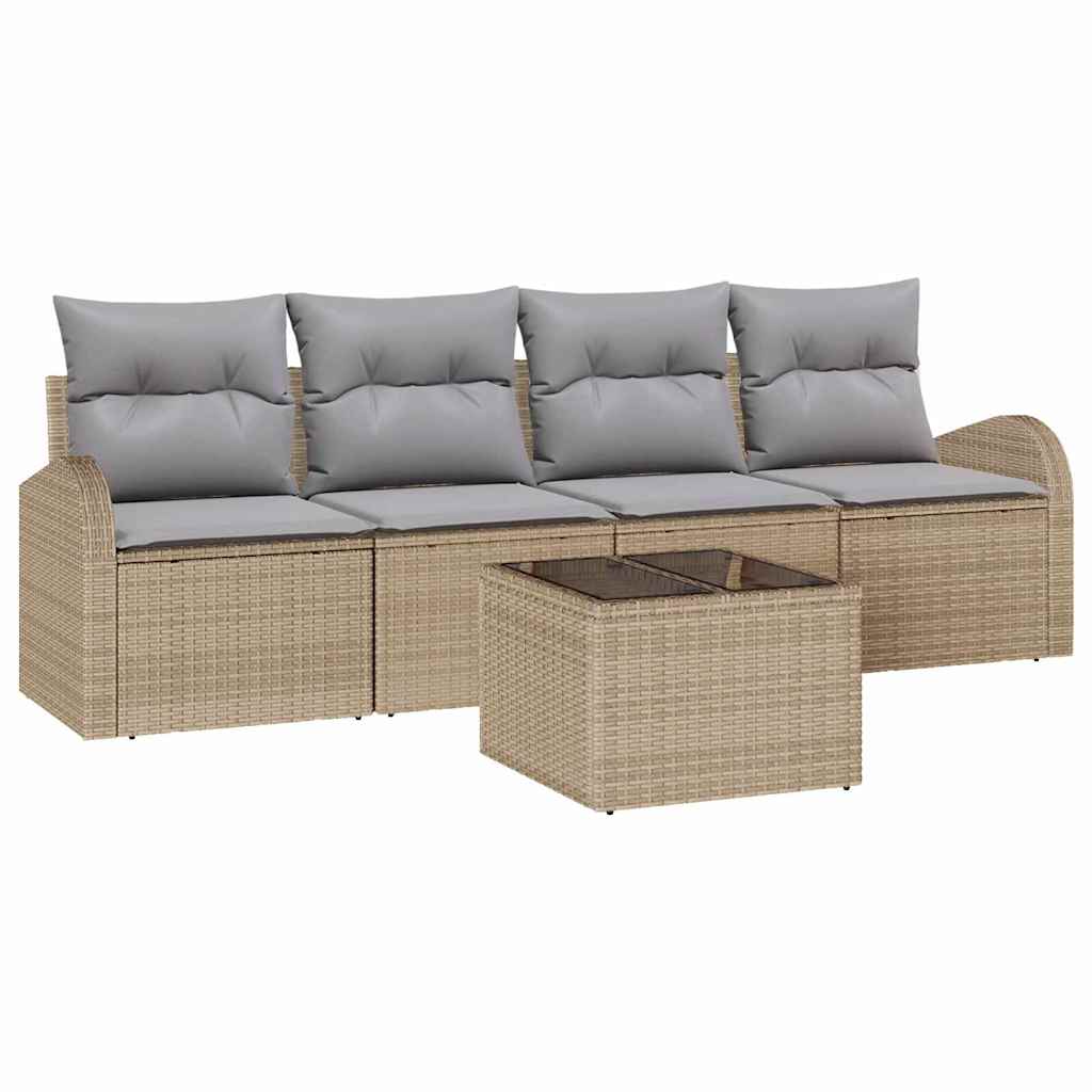 Set Divano da Giardino 5 pcs Beige 55 x 55 x 37 cm Poly Rattan