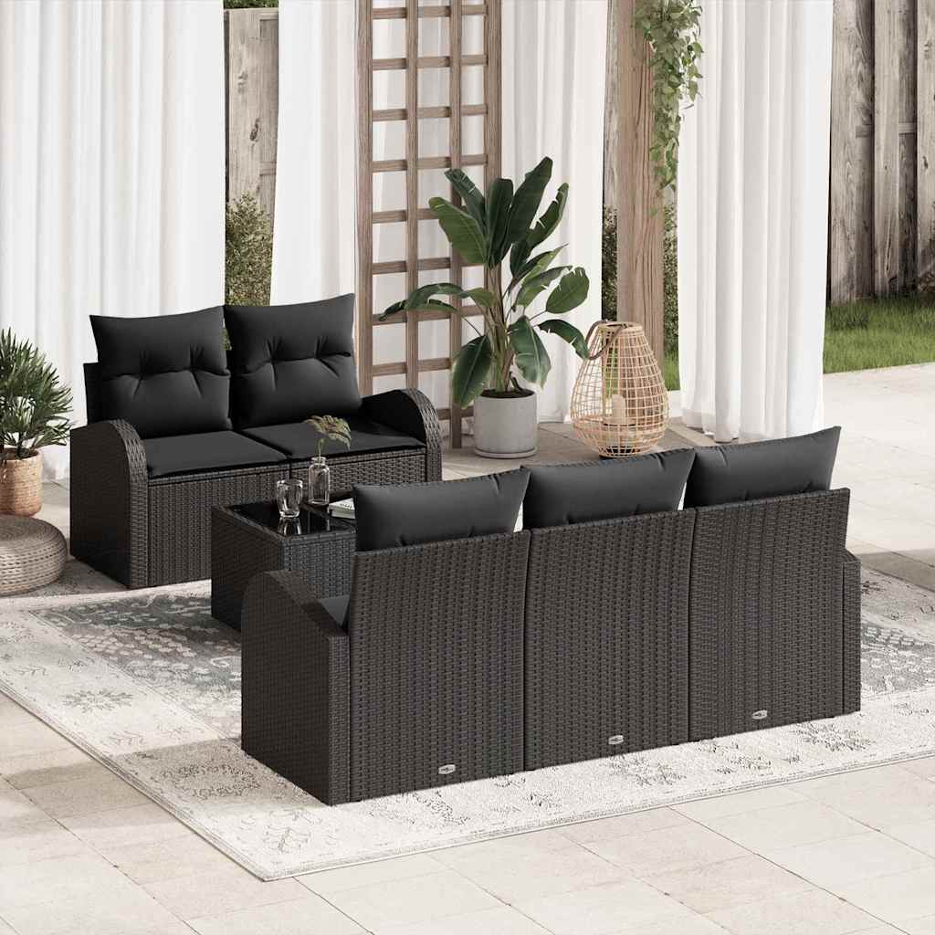 Set Divano da Giardino 6 pcs Nero 55 x 55 x 37 cm Poly Rattan