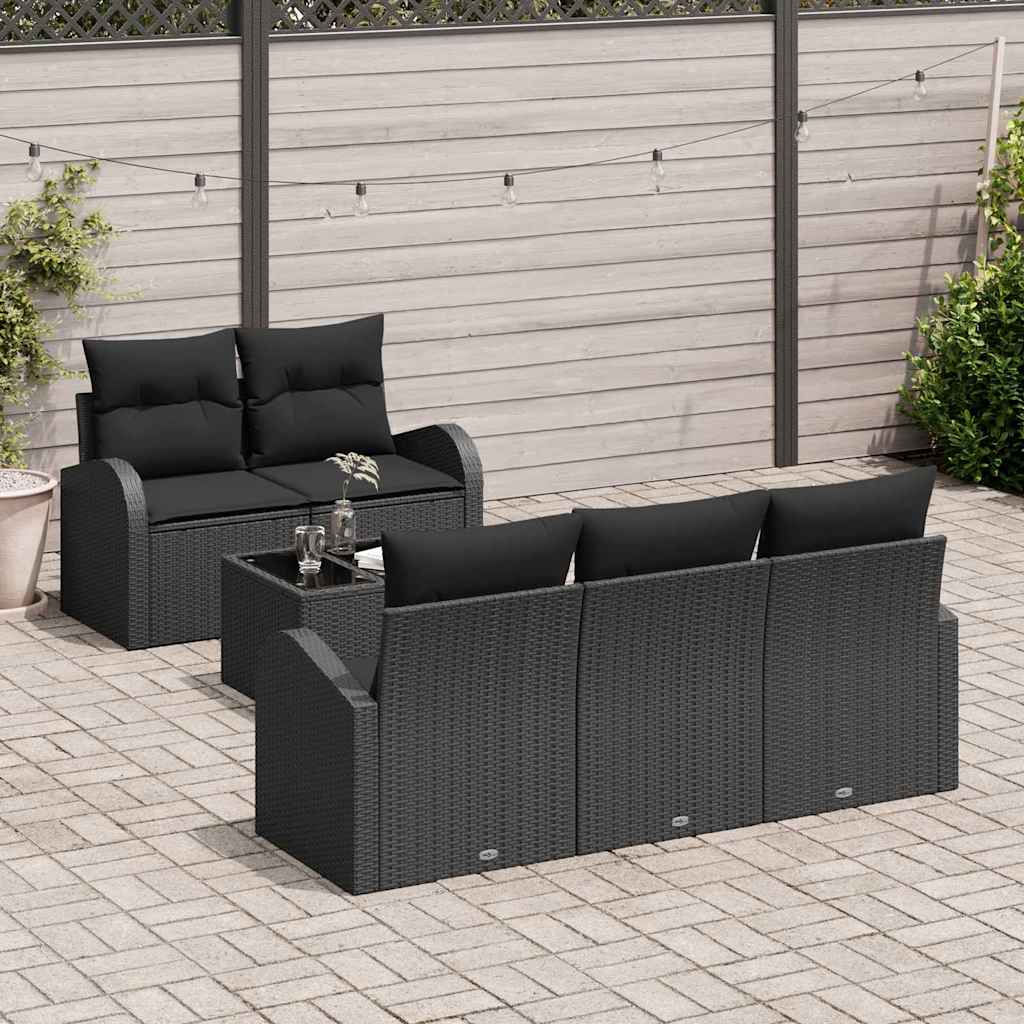Set Divano da Giardino 6 pcs Nero 55 x 55 x 37 cm Poly Rattan