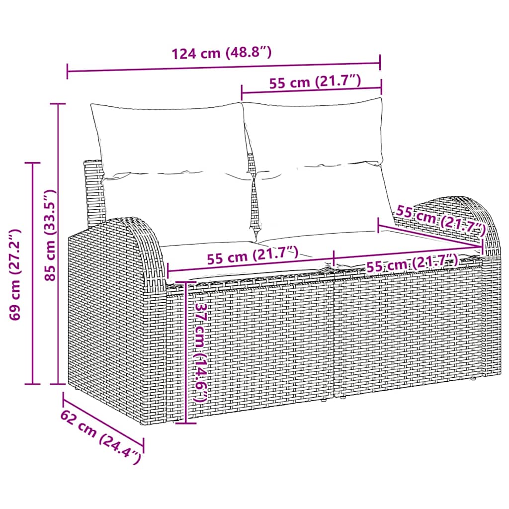 Set Divano da Giardino 7 pcs Nero 55 x 55 x 37 cm Poly Rattan
