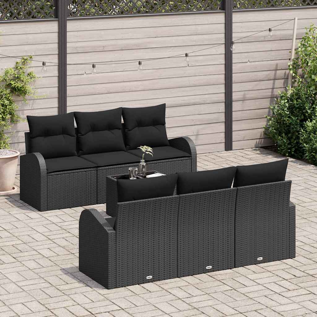 Set Divano da Giardino 7 pcs Nero 55 x 55 x 37 cm Poly Rattan