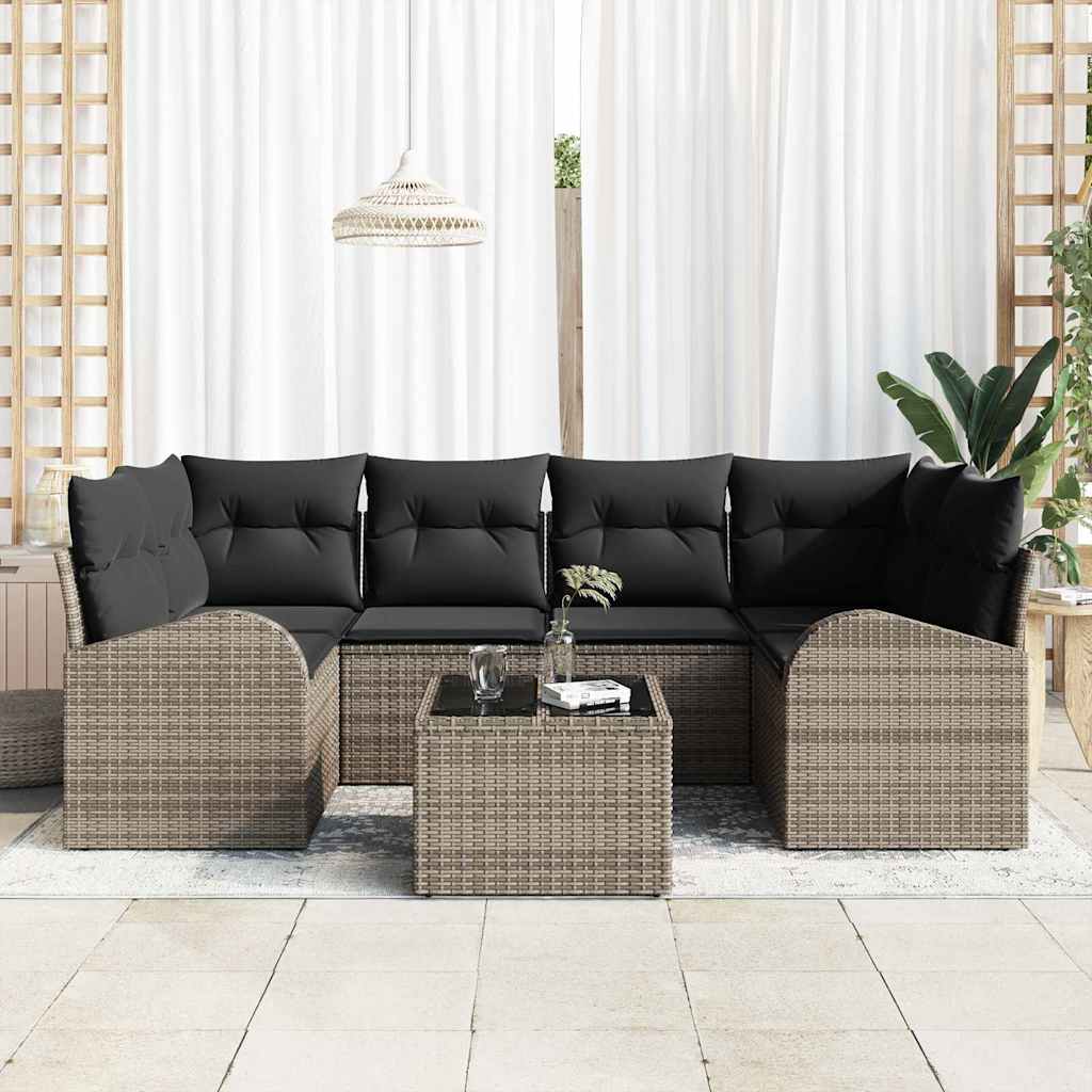 Set Divano da Giardino 7 pcs Grigio 55 x 55 x 37 cm Poly Rattan