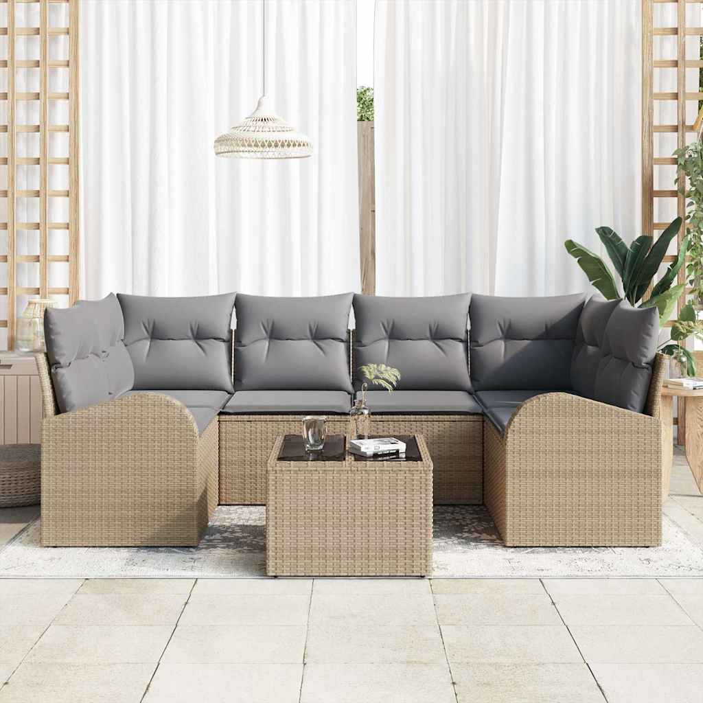 Set Divano da Giardino 7 pcs Beige 55 x 55 x 37 cm Poly Rattan