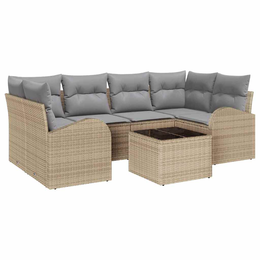 Set Divano da Giardino 7 pcs Beige 55 x 55 x 37 cm Poly Rattan