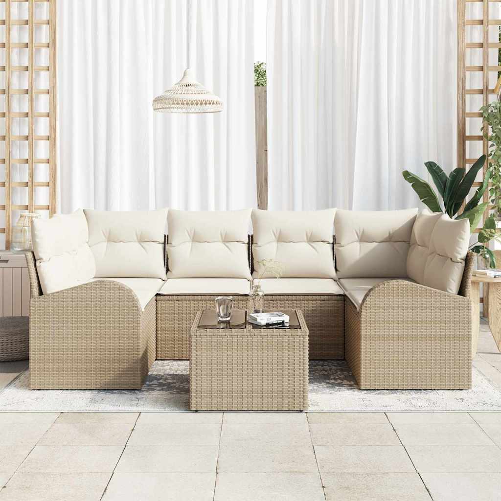 Set Divano da Giardino 7 pcs Beige 55 x 55 x 37 cm Poly Rattan
