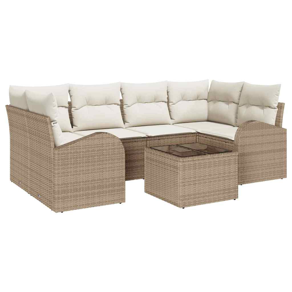 Set Divano da Giardino 7 pcs Beige 55 x 55 x 37 cm Poly Rattan