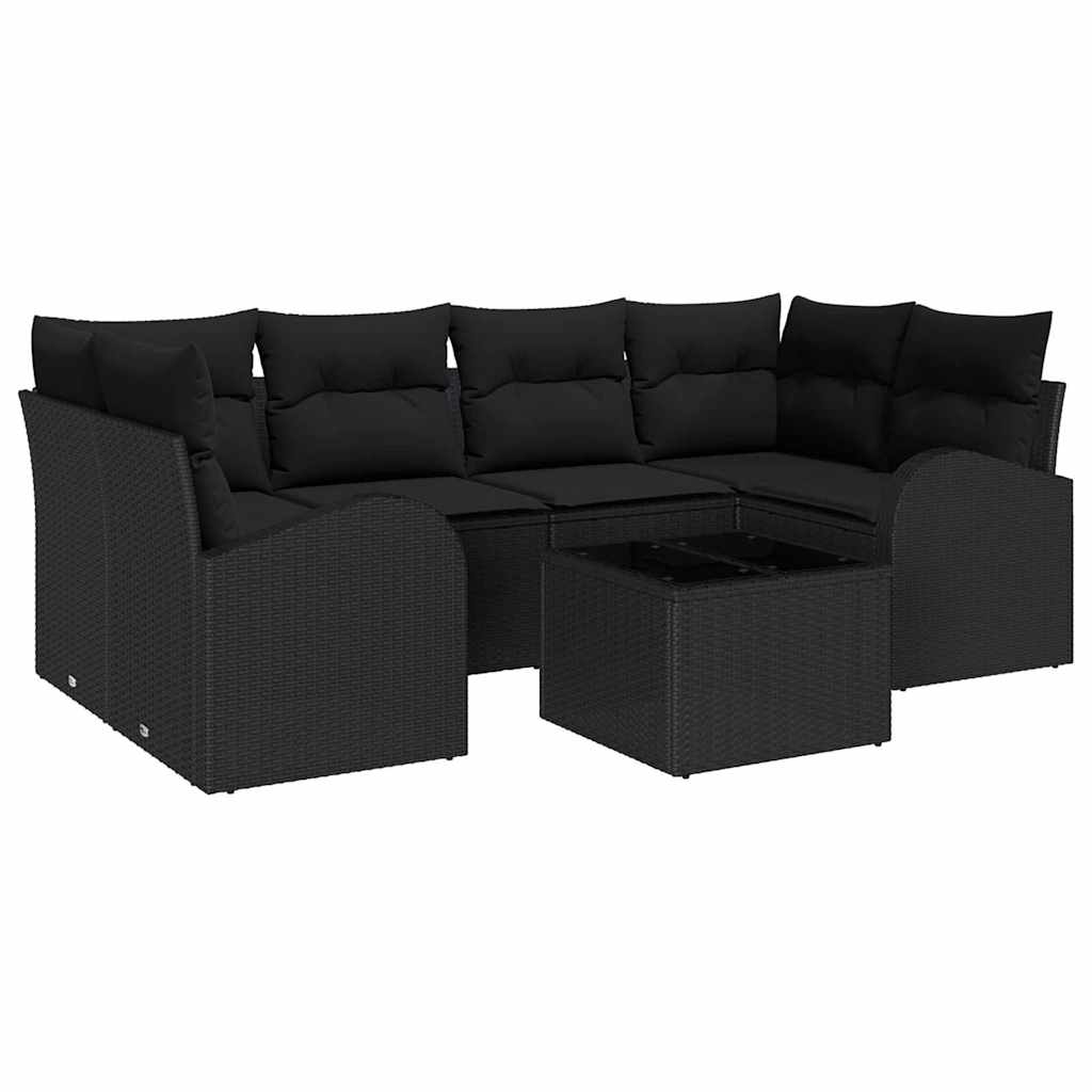Set Divano da Giardino 7 pcs Nero 55 x 55 x 37 cm Poly Rattan