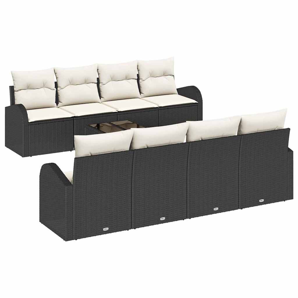 Set Divano da Giardino 7 pcs Nero e Beige 55 x 55 x 37 cm