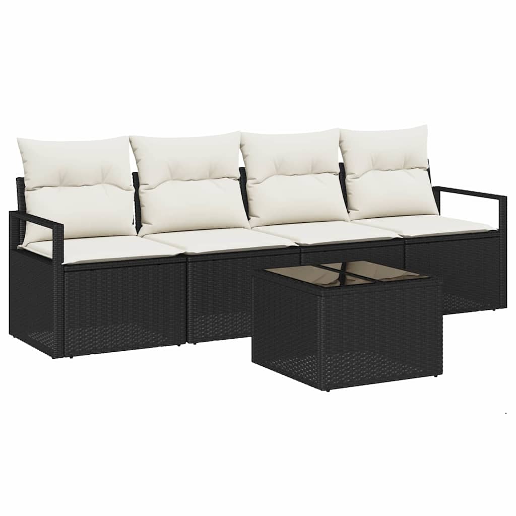 Set Divano da Giardino 5 pcs Nero e Crema 55 x 55 x 37 cm