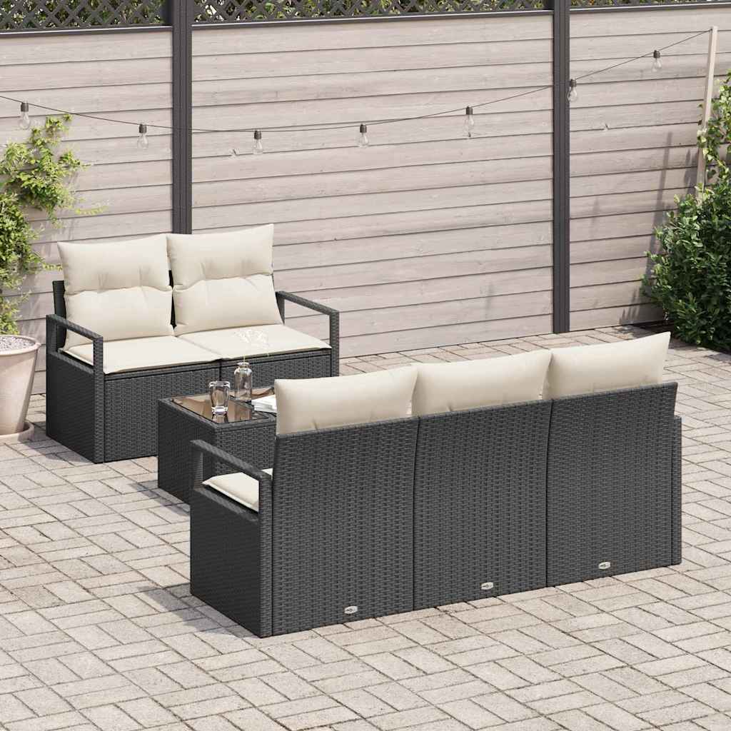 Set Divano da Giardino 6 pcs Nero e Crema 55 x 55 x 37 cm