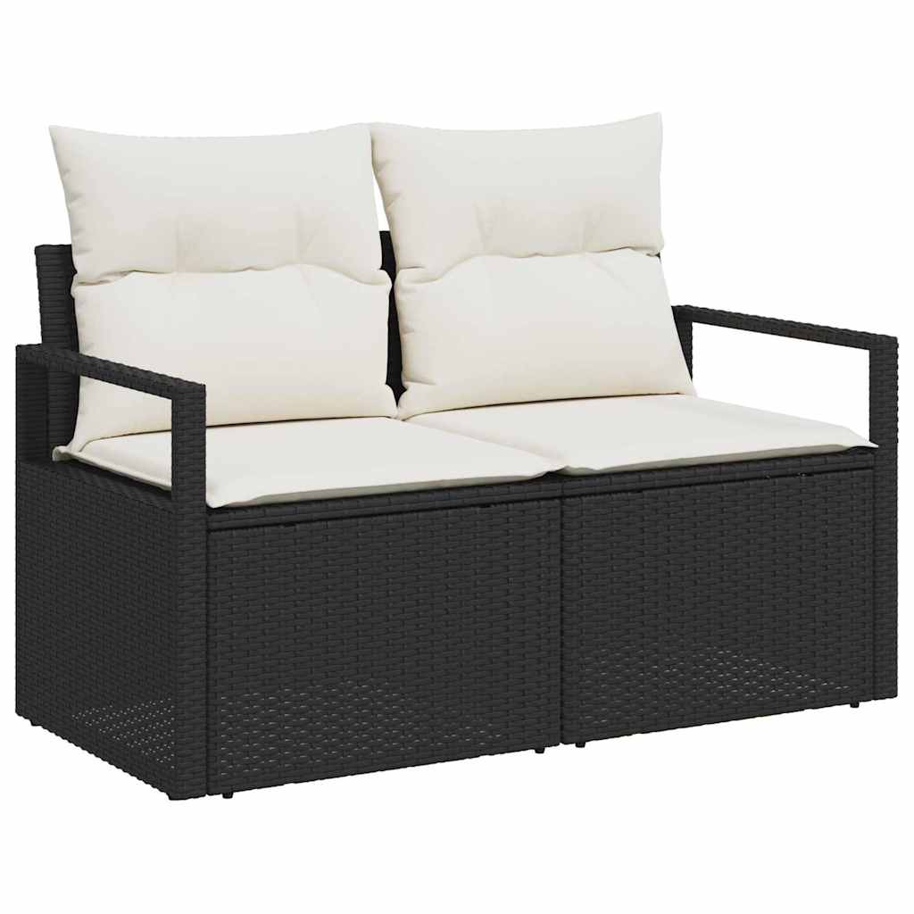 Set Divano da Giardino 7 pcs Nero e Crema 55 x 55 x 37 cm