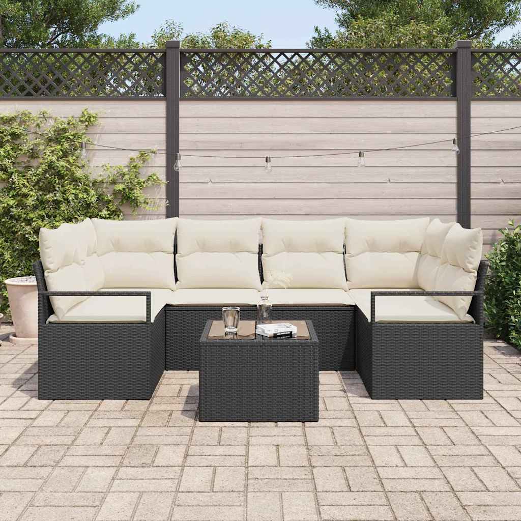 Set Divano da Giardino 7 pcs Nero e Crema 55 x 55 x 37 cm