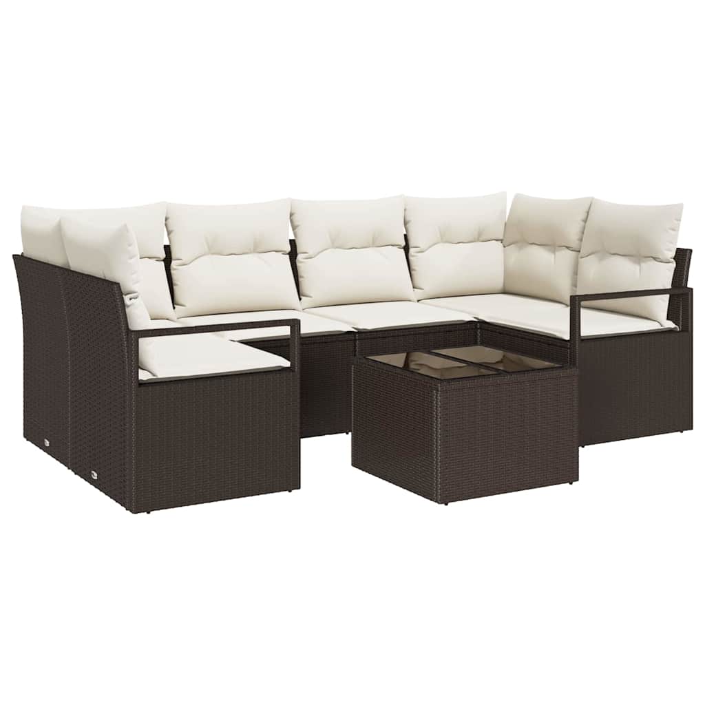 Set Divano da Giardino 7 pcs Marrone e Crema 55 x 55 x 37 cm