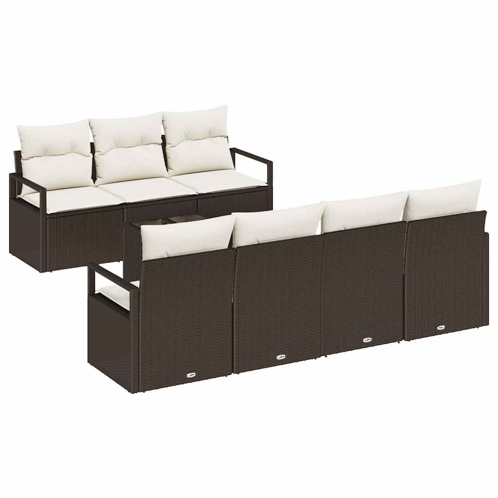 Set Divano da Giardino 8 pcs Marrone e Crema 55 x 55 x 37 cm