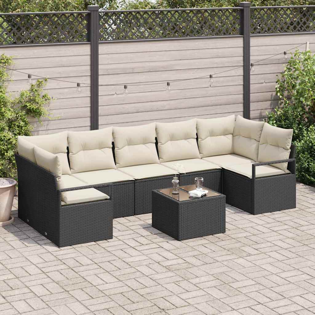 Set Divano da Giardino 8 pcs Nero e Crema 55 x 55 x 37 cm