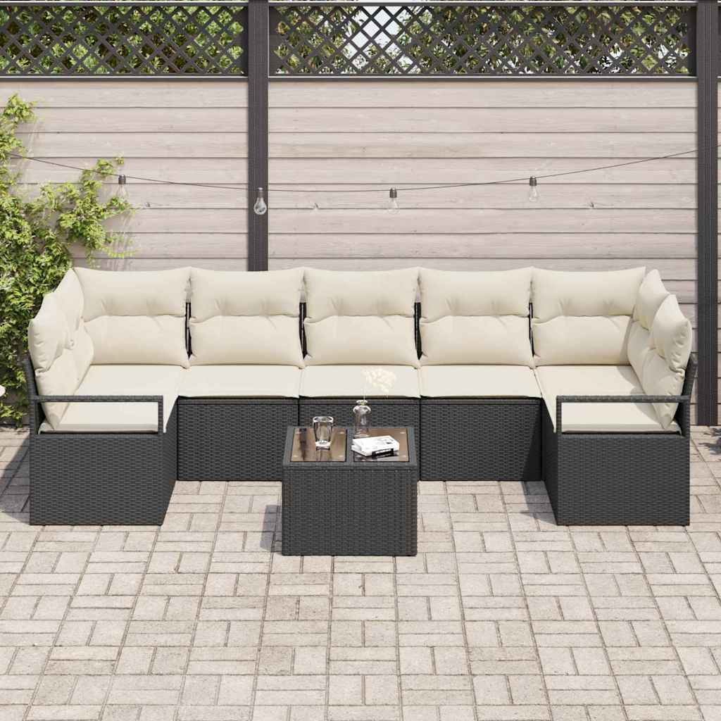 Set Divano da Giardino 8 pcs Nero e Crema 55 x 55 x 37 cm