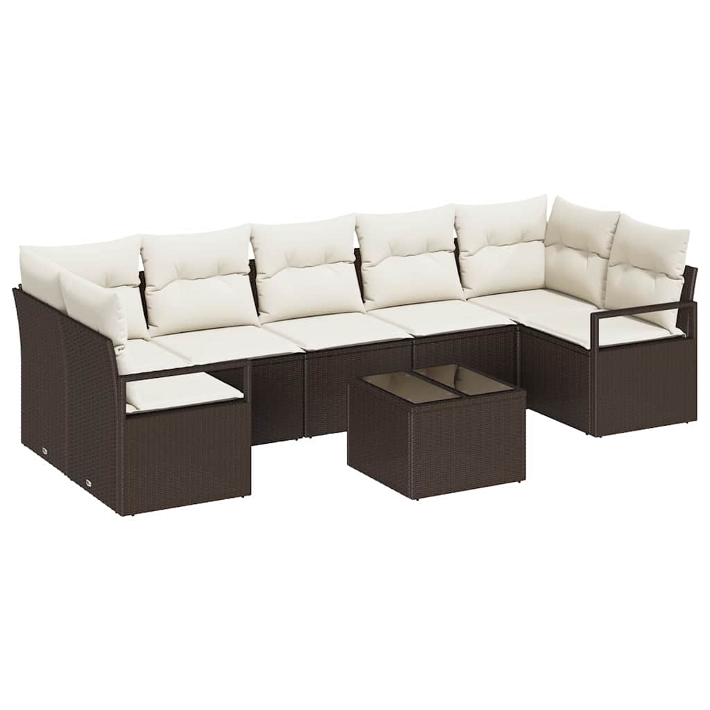 Set Divano da Giardino 8 pcs Marrone e Crema 55 x 55 x 37 cm
