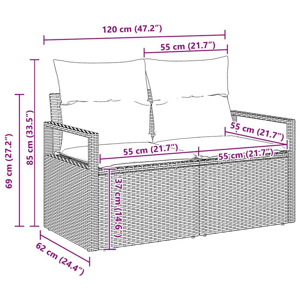 Set Divano da Giardino 8 pcs Marrone e Crema 55 x 55 x 37 cm