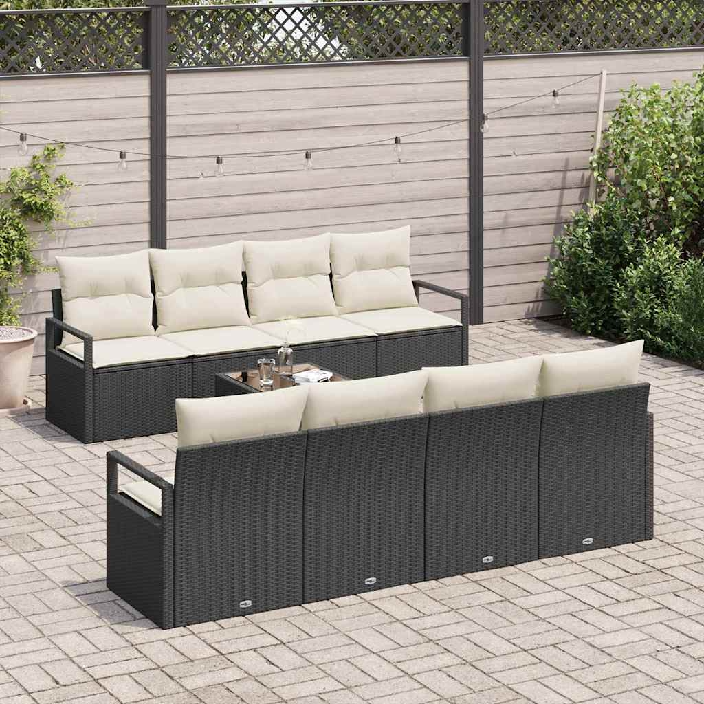 Set Divano da Giardino 7 pcs Nero e Crema 55 x 55 x 37 cm