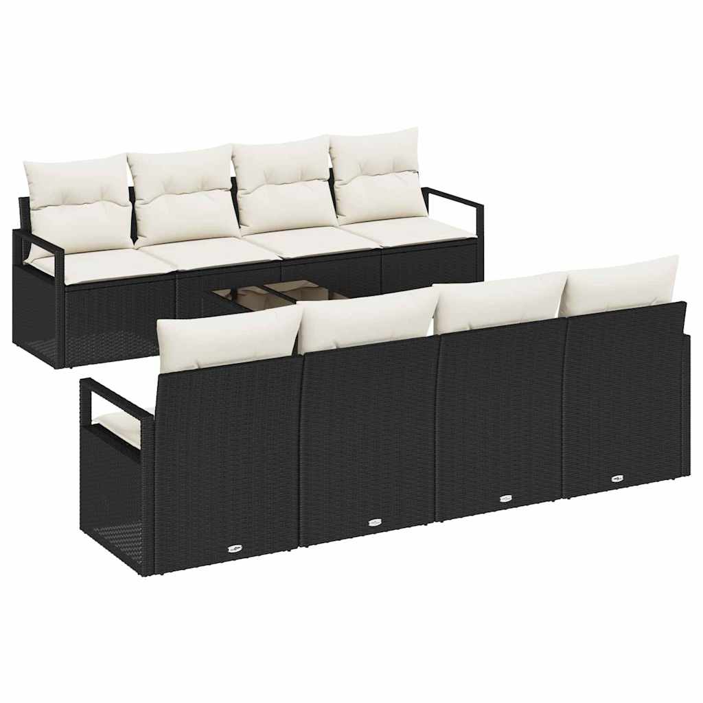 Set Divano da Giardino 7 pcs Nero e Crema 55 x 55 x 37 cm