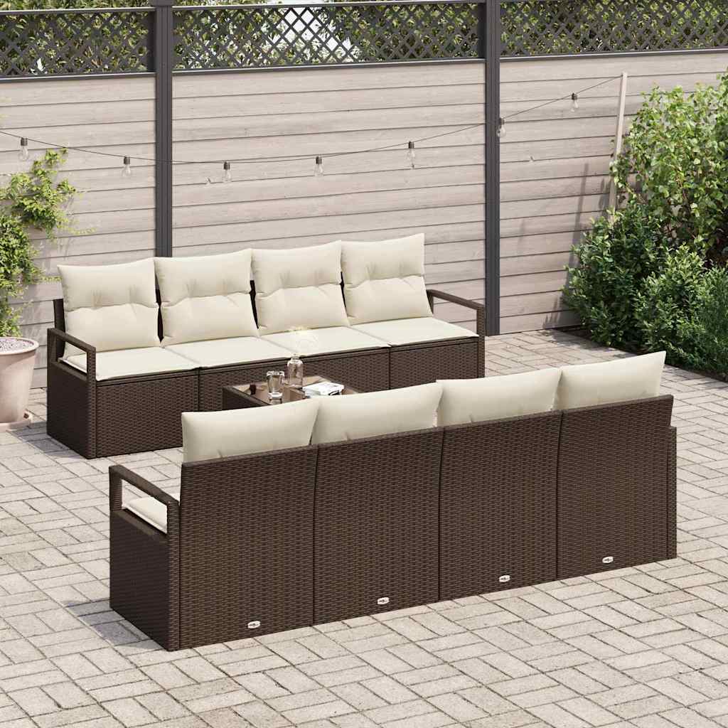 Set Divano da Giardino 7 pcs Marrone e Crema 55 x 55 x 37 cm