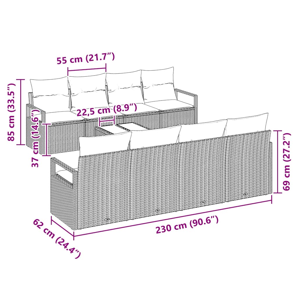 Set Divano da Giardino 7 pcs Nero 55 x 55 x 37 cm polyrattan