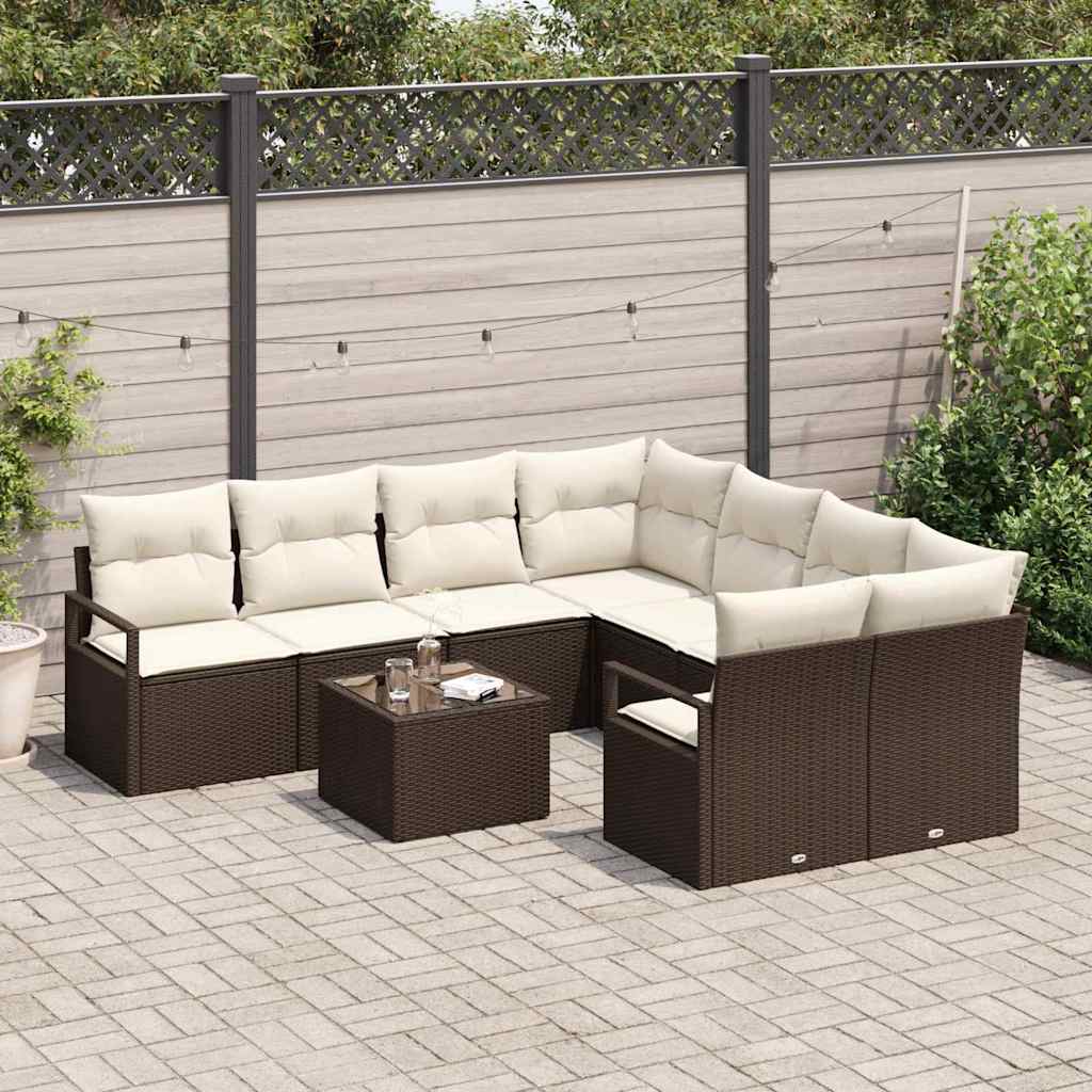 Set Divano da Giardino 9 pcs Marrone e Crema 55 x 55 x 37 cm