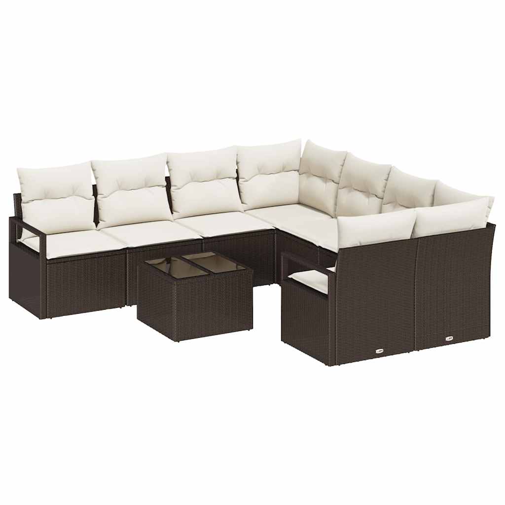 Set Divano da Giardino 9 pcs Marrone e Crema 55 x 55 x 37 cm