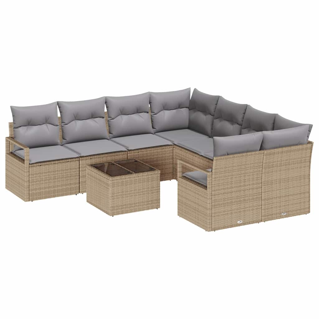 Set Divano da Giardino 9 pcs Beige e grigio 55 x 55 x 37 cm