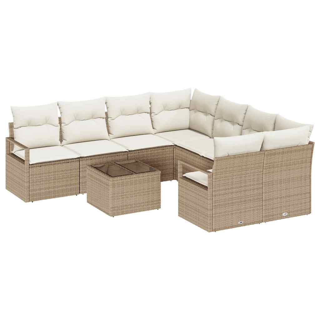 Set Divano da Giardino 9 pcs Beige e Crema 55 x 55 x 37 cm