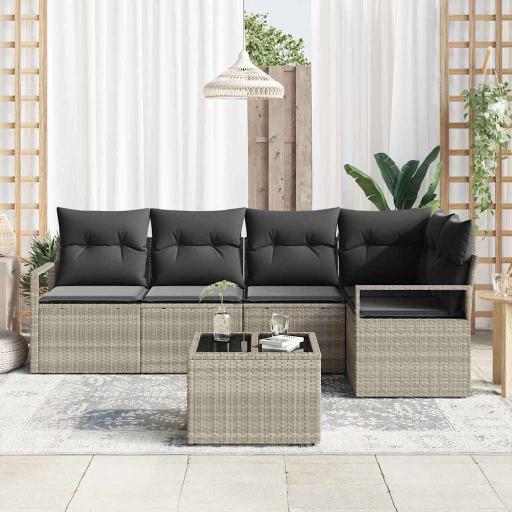 Set Divano da Giardino 6 pcs Grigio chiaro Poly Rattan