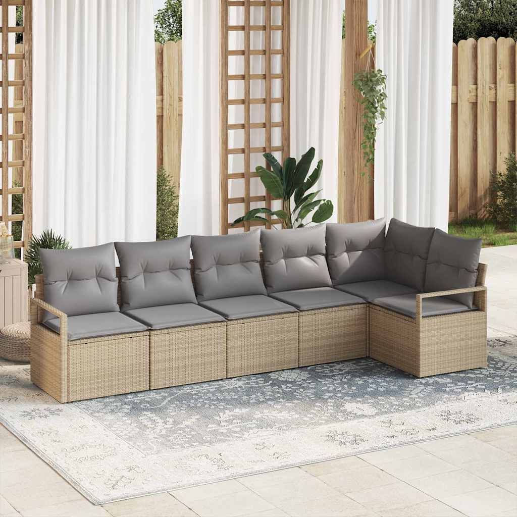 Set Divano da Giardino 6 pcs Beige Poly Rattan