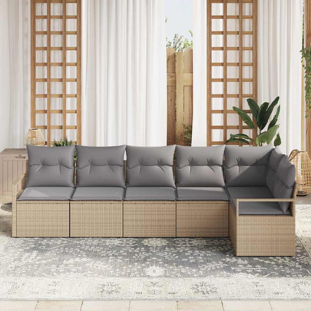 Set Divano da Giardino 6 pcs Beige Poly Rattan