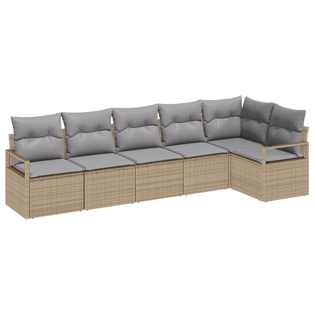 Set Divano da Giardino 6 pcs Beige Poly Rattan