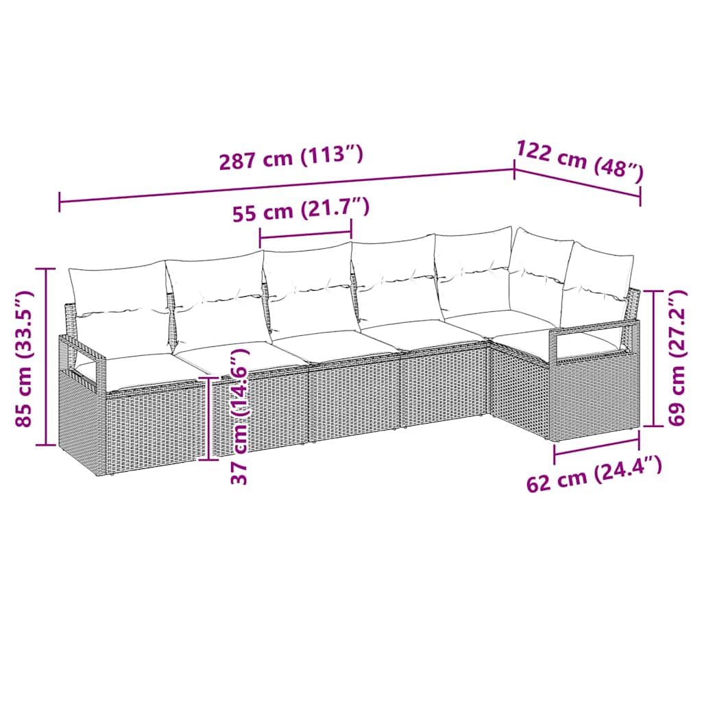 Set Divano da Giardino 6 pcs Beige Poly Rattan