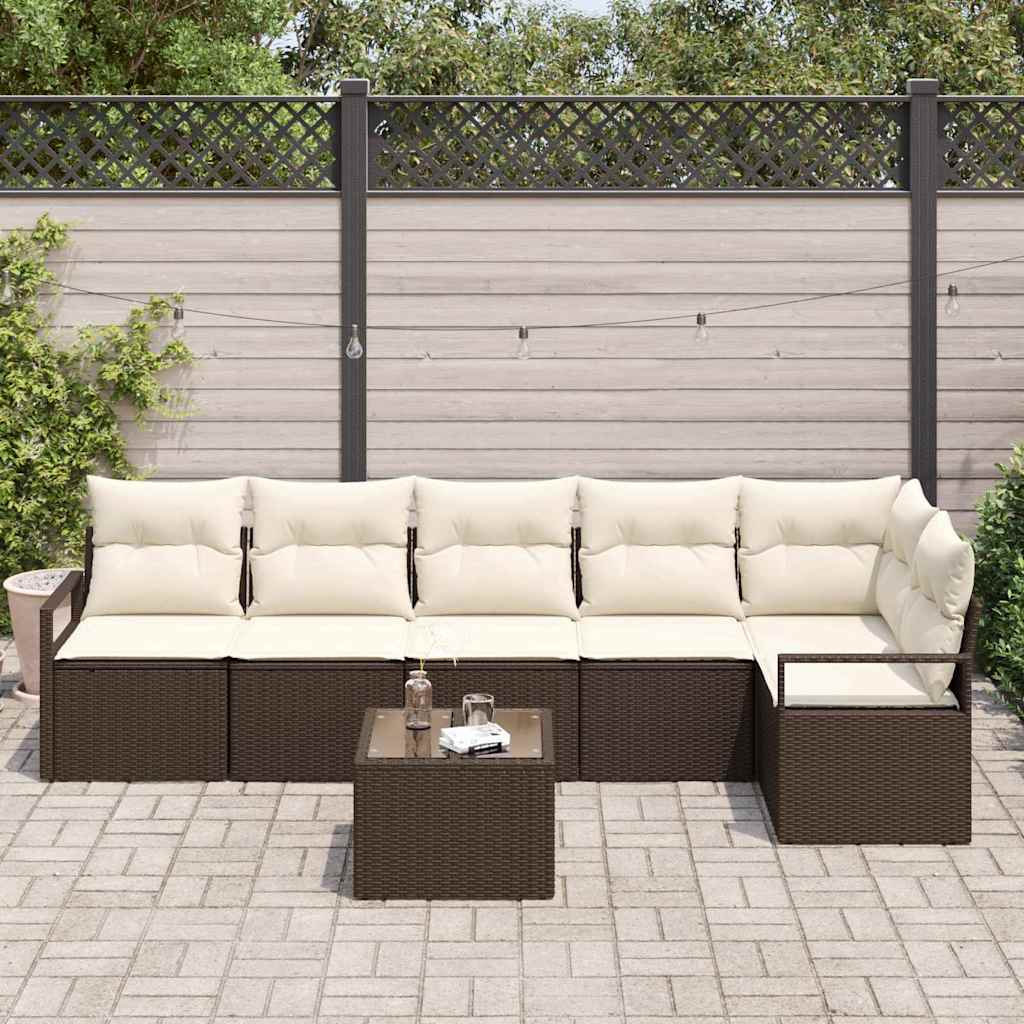 Set Divano da Giardino 7 pcs Marrone Poly Rattan