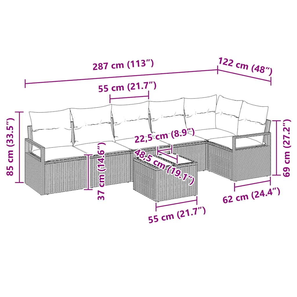 Set Divano da Giardino 7 pcs Nero Poly Rattan