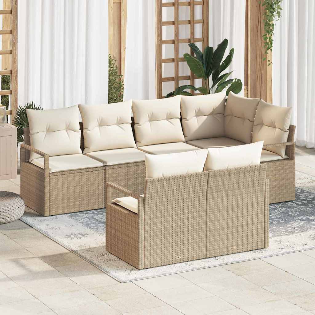 Set Divano da Giardino 7 pcs Beige Poly Rattan