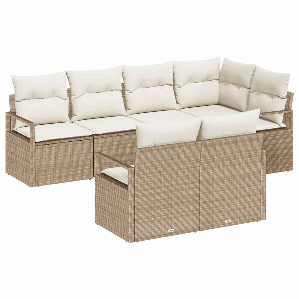 Set Divano da Giardino 7 pcs Beige Poly Rattan