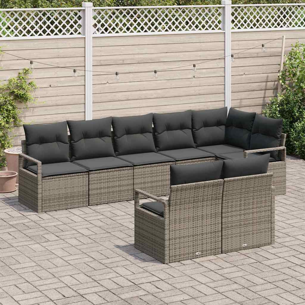 Set Divano da Giardino 8 pcs Grigio Poly Rattan