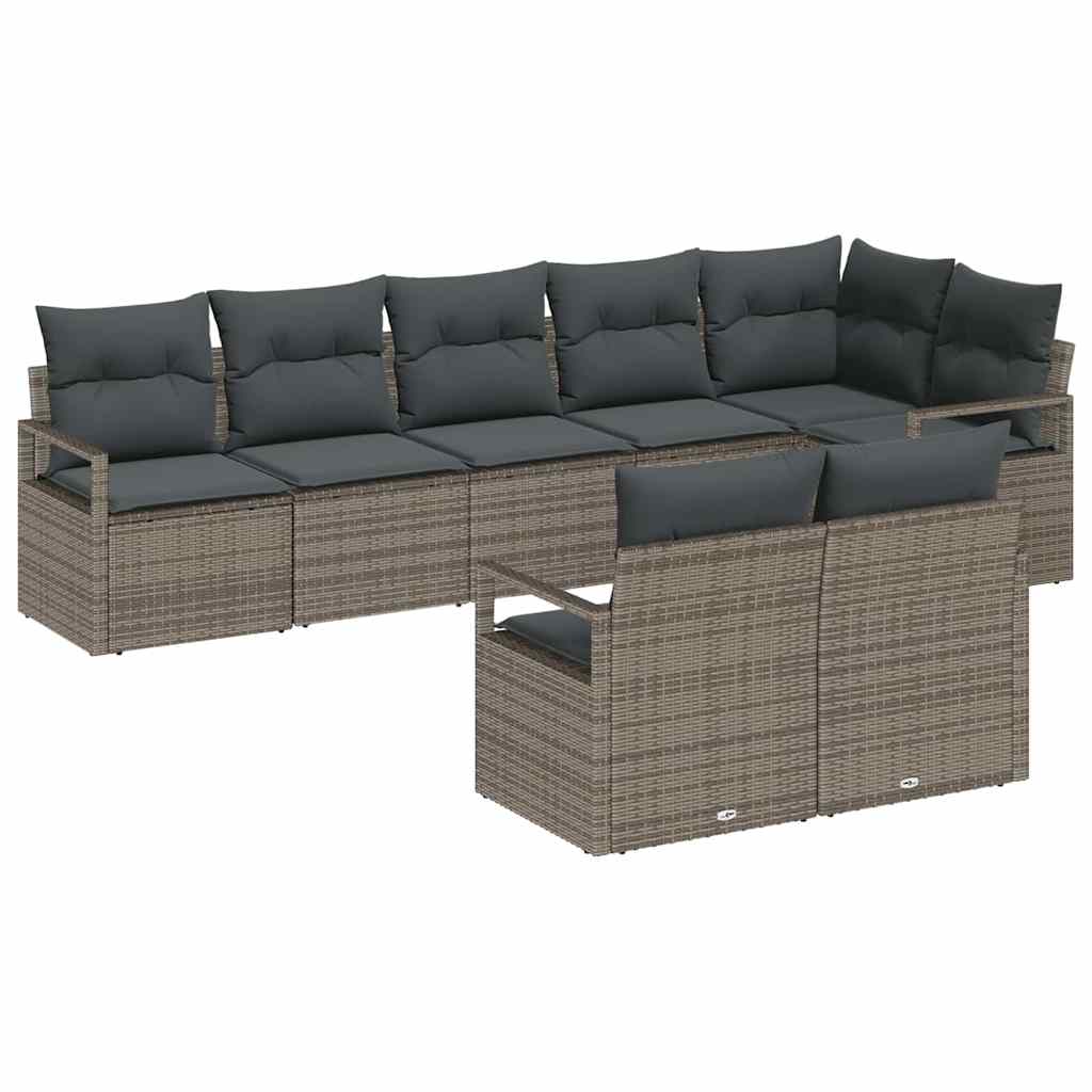 Set Divano da Giardino 8 pcs Grigio Poly Rattan