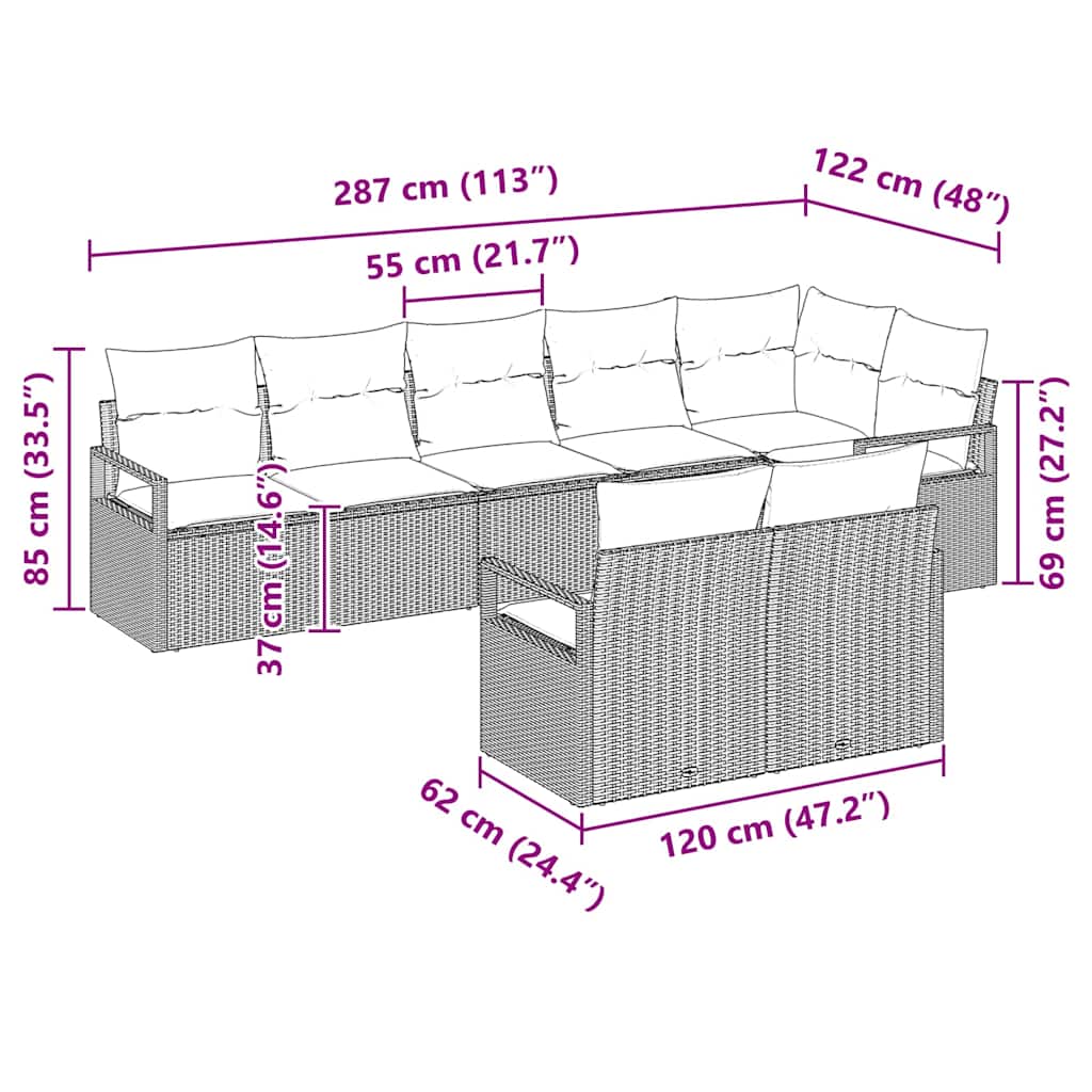 Set Divano da Giardino 8 pcs Grigio Poly Rattan