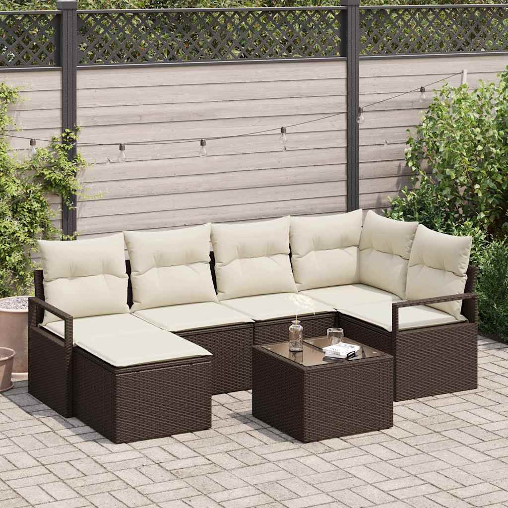 Set Divano da Giardino 7 pcs Marrone Poly Rattan